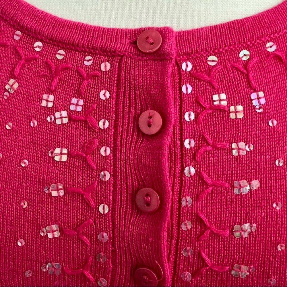 NWT Chico's Estella Henley Linen Embellished Pullover Hot Pink Sweater- … - Picture 5 of 12